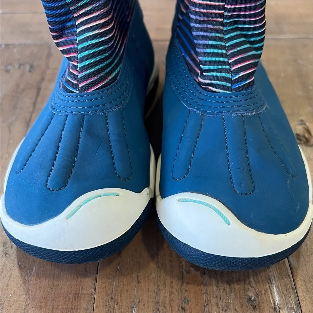 Plae Thandi titanium quartz waterproof winter boots kids size 8 blue stripes